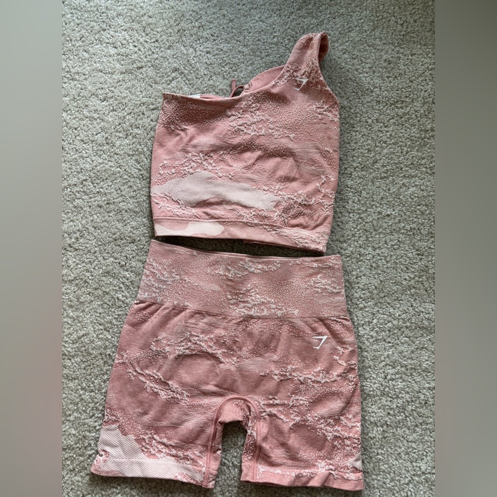 Gymshark Pink Lace Sports Bra and Shorts Set